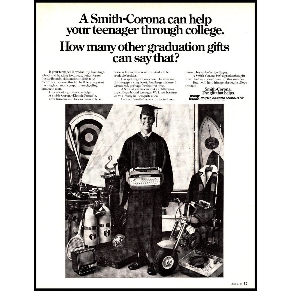 1971 Smith Corona Typewriter Vintage Print Ad Graduation Gift Wall Art